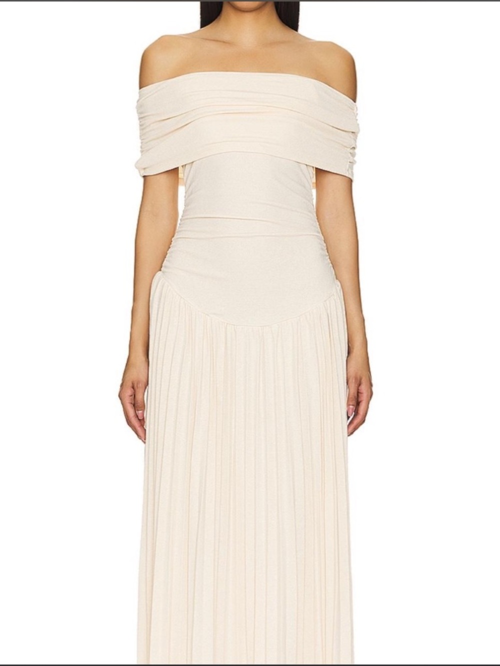 REVOLVE Cream Off-Shoulder Pleated Maxi Dress
